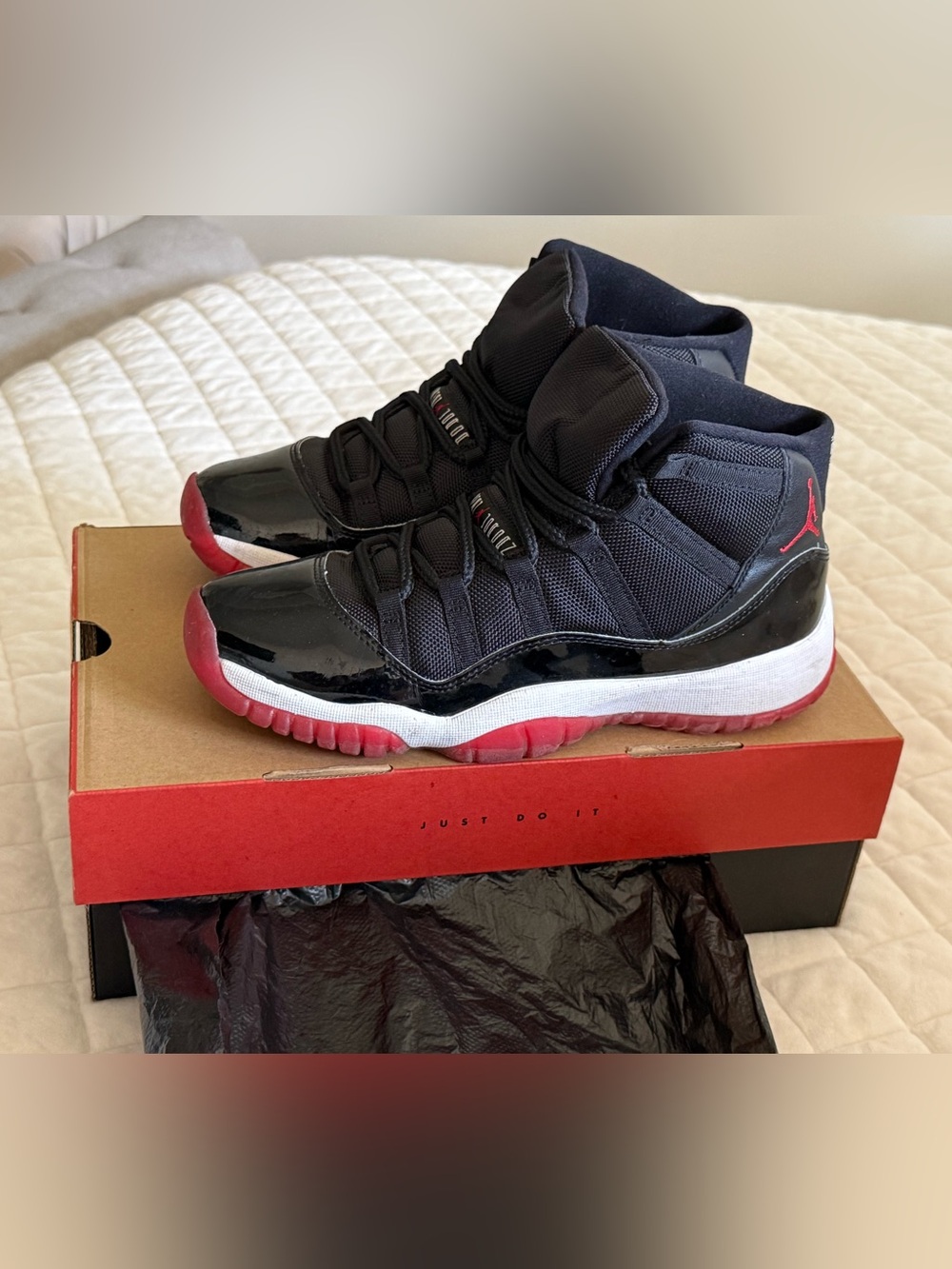 Nike Kids Black Patent Leather and Red Sole High-Top Sneakers